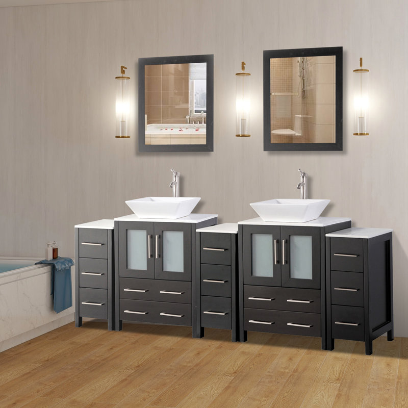 Brayden Studio® Melbourne 84" Double Bathroom Vanity Set with Mirror